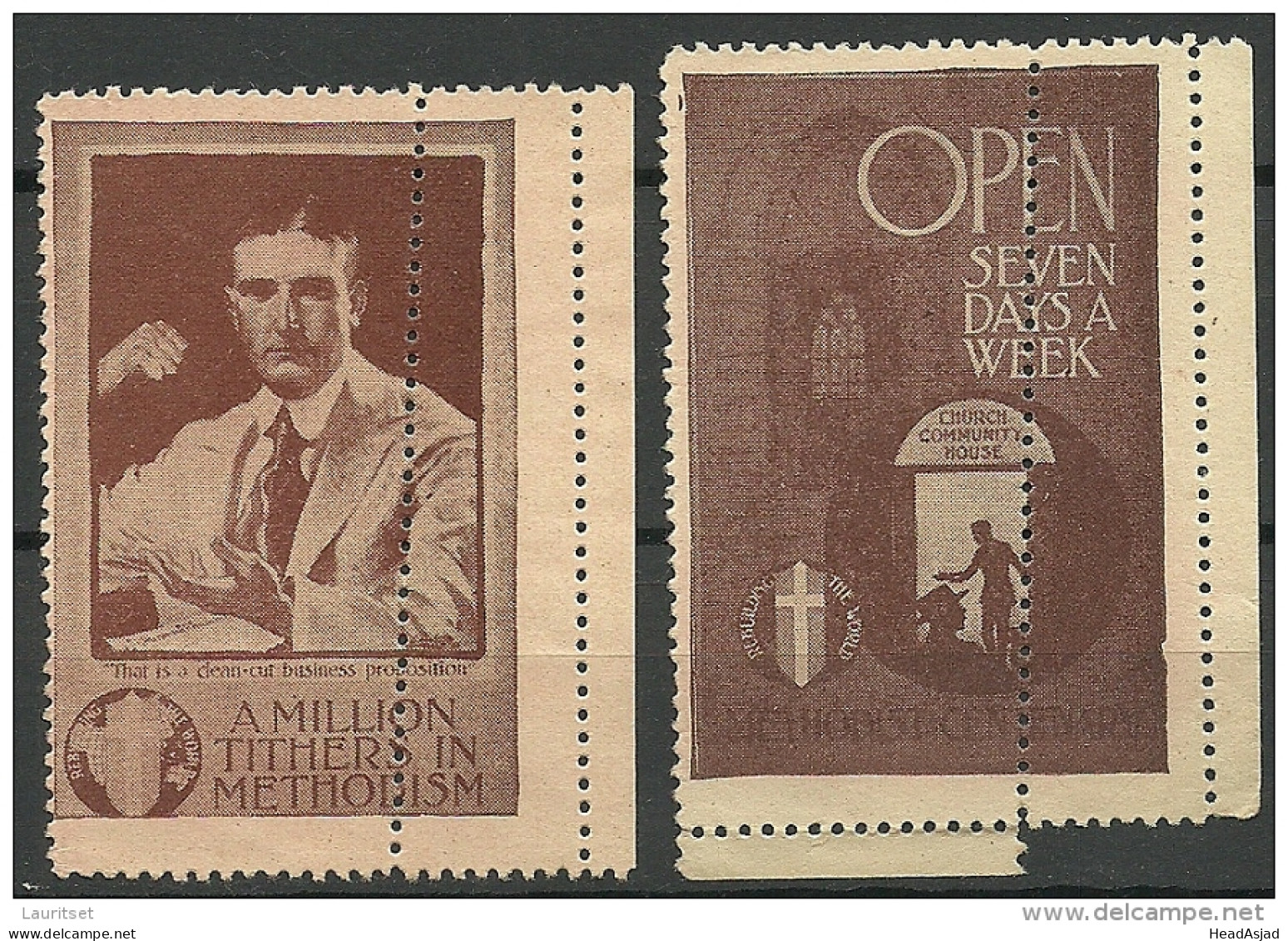 USA 1930ies Methodist Vignette Advertising Poster Stamps With Perforation ERROR - Vignetten (Erinnophilie)