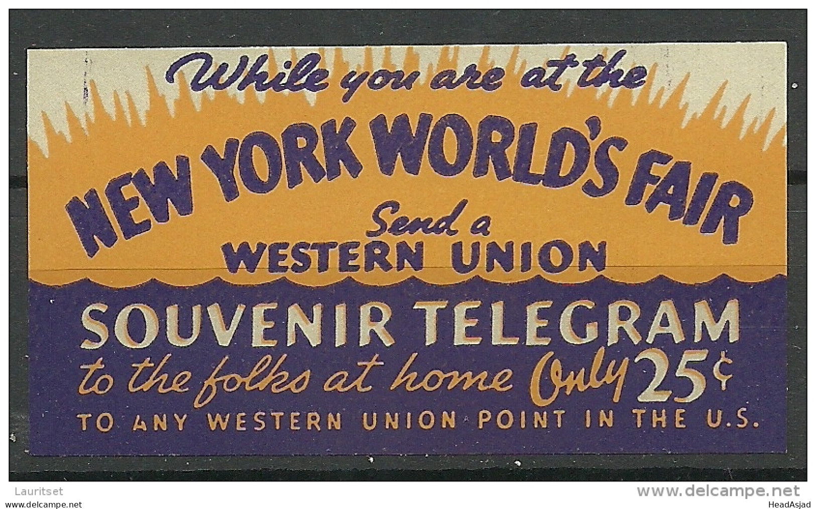 USA Ca 1930 Vignette Advertising Stamp Reklamemarke New York Worlds Fair Western Union MNH - Autres & Non Classés
