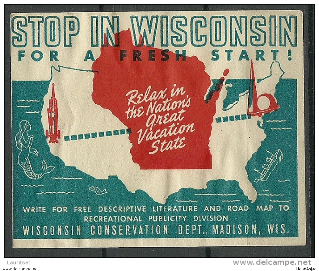 USA Vignette Advertising Poster Stamp Wisconsin - Vignetten (Erinnophilie)