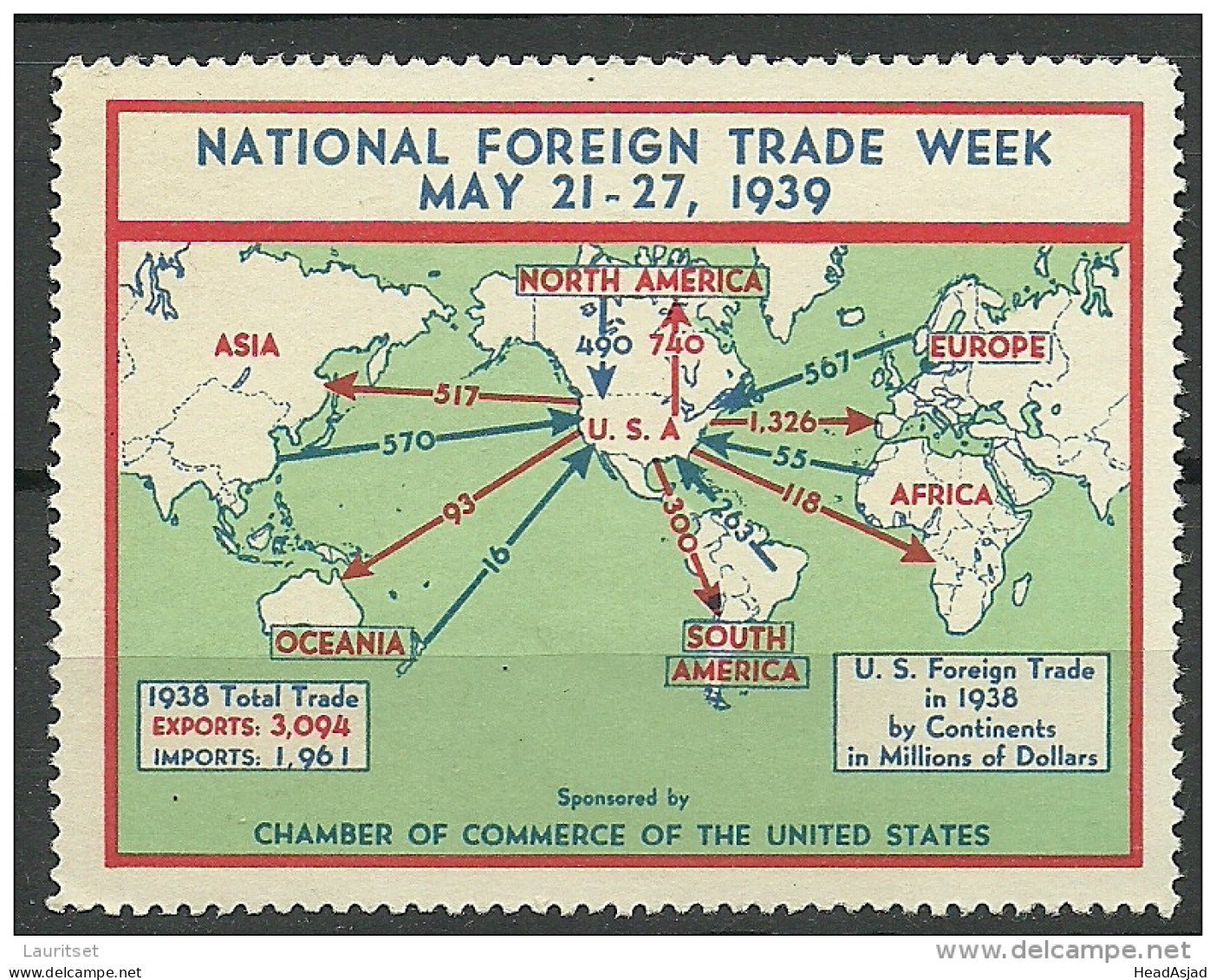 USA 1939 Reklamemarke Vignette National Foreign Trade Week - Erinofilia