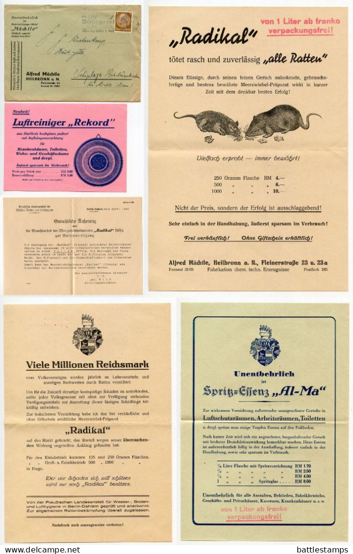 Germany 1940 Cover W/ Advertisements; Heilbronn - Alfred Mächtle, Fabrikation Chem. Techn. Erzeugnisse; 3pf. Hindenburg - Storia Postale