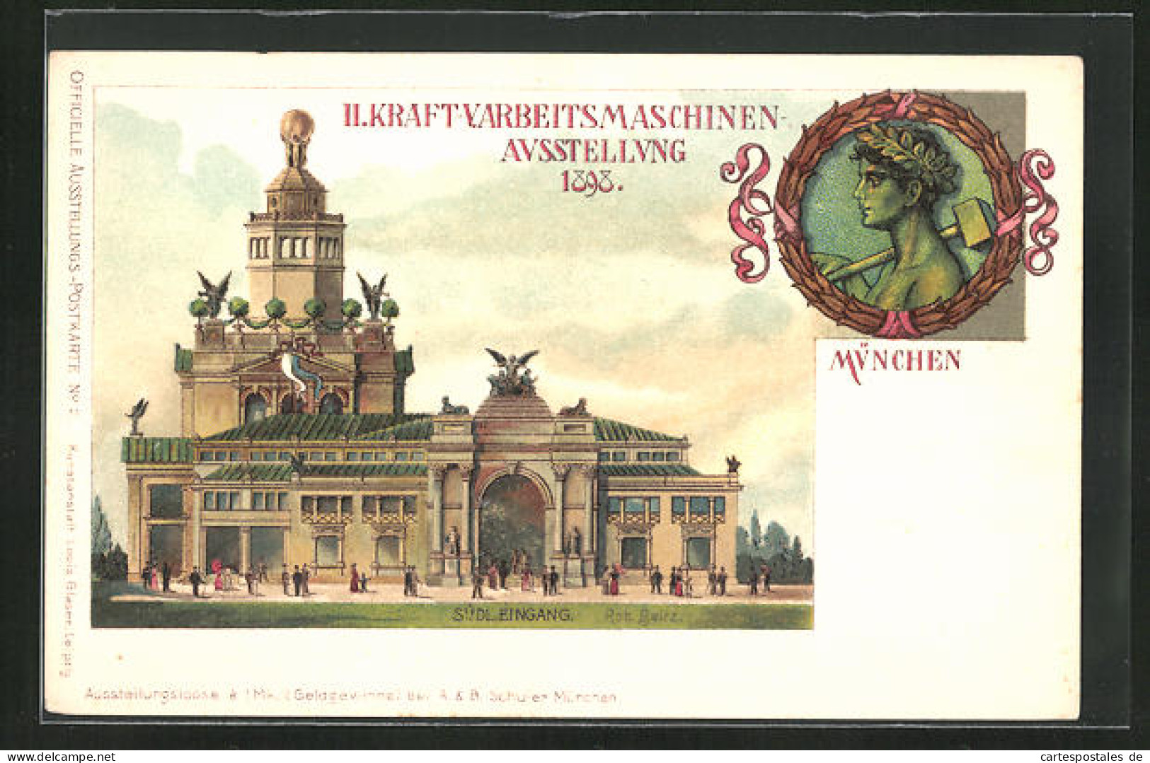 AK München, II. Kraft-u. Arbeitsmaschinen-Ausstellung 1898, Südeingang  - Expositions