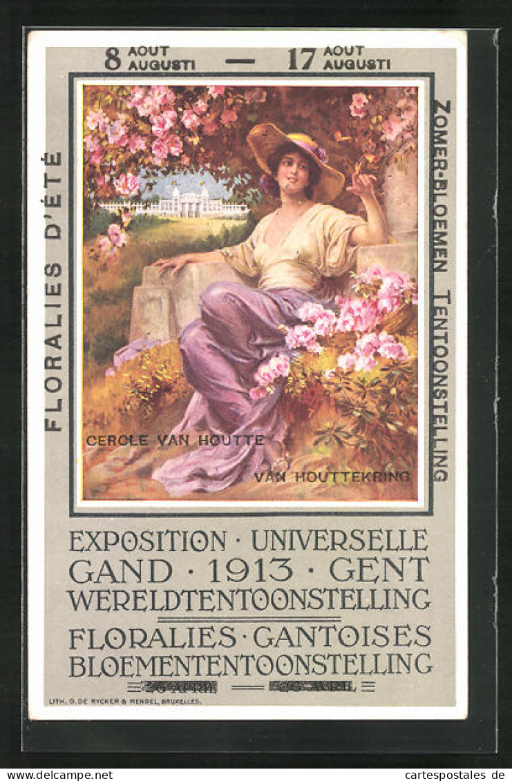 AK Gent, Exposition Universelle Gand 1913, Hübsche Frau Im Kleid Mit Sonnenhut  - Esposizioni