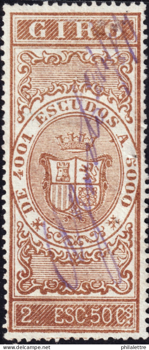 ESPAGNE / ESPAÑA - COLONIAS (Cuba) 1868 Sellos Para GIRO Fulcher 659 2,50Esc Castaño - Cancelado - Cuba (1874-1898)