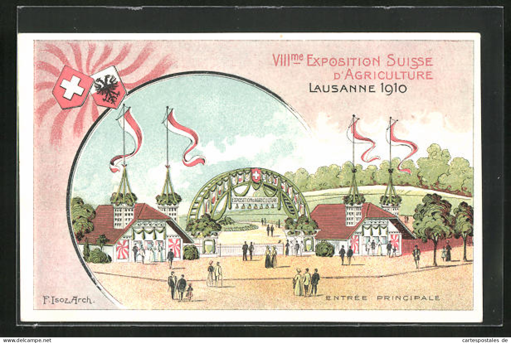 Künstler-AK Lausanne, VIII. Exposition Suisse D`Agriculture 1910, Entrée Principale  - Exhibitions