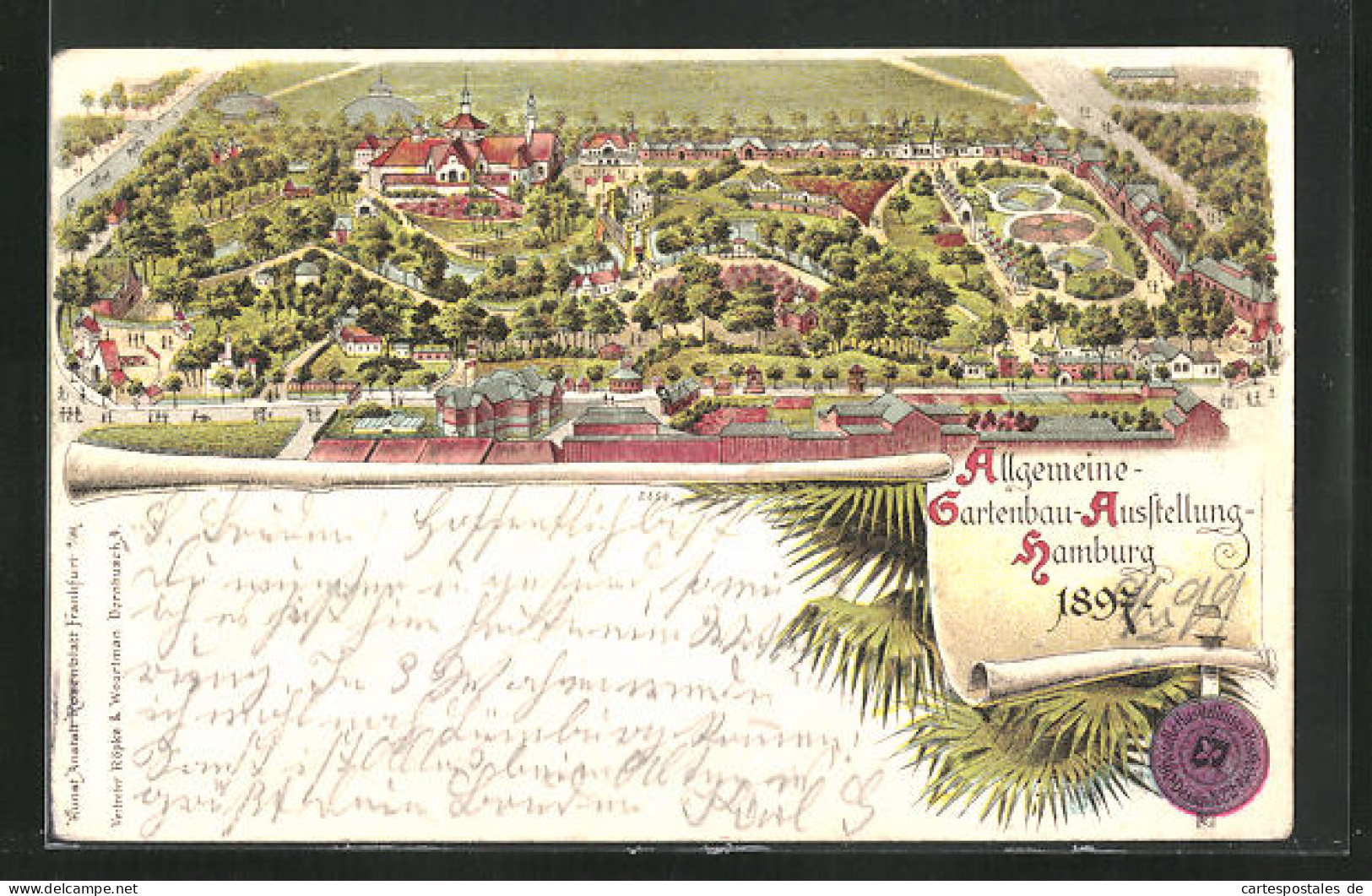 Lithographie Hamburg, Allgemeine Gartenbau-Ausstellung 1897, Totalansicht Des Veranstaltungsgeländes  - Expositions