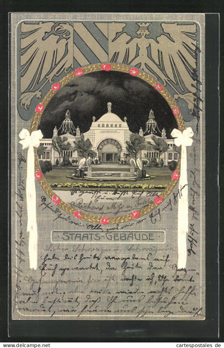 Präge-Künstler-AK Nürnberg, Bayer. Jubiläums-Landes-Ausstellung 1906, Staats-Gebäude Im Passepartoutrahmen  - Exhibitions