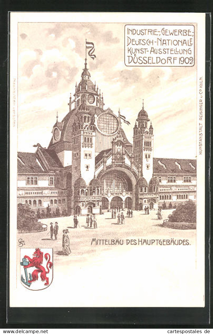 Künstler-AK Düsseldorf, Industrie- Gewerbe- Deutsch-Nationale Kunst-Ausstellung 1902, Mittelbau Des Hauptgebäudes  - Ausstellungen