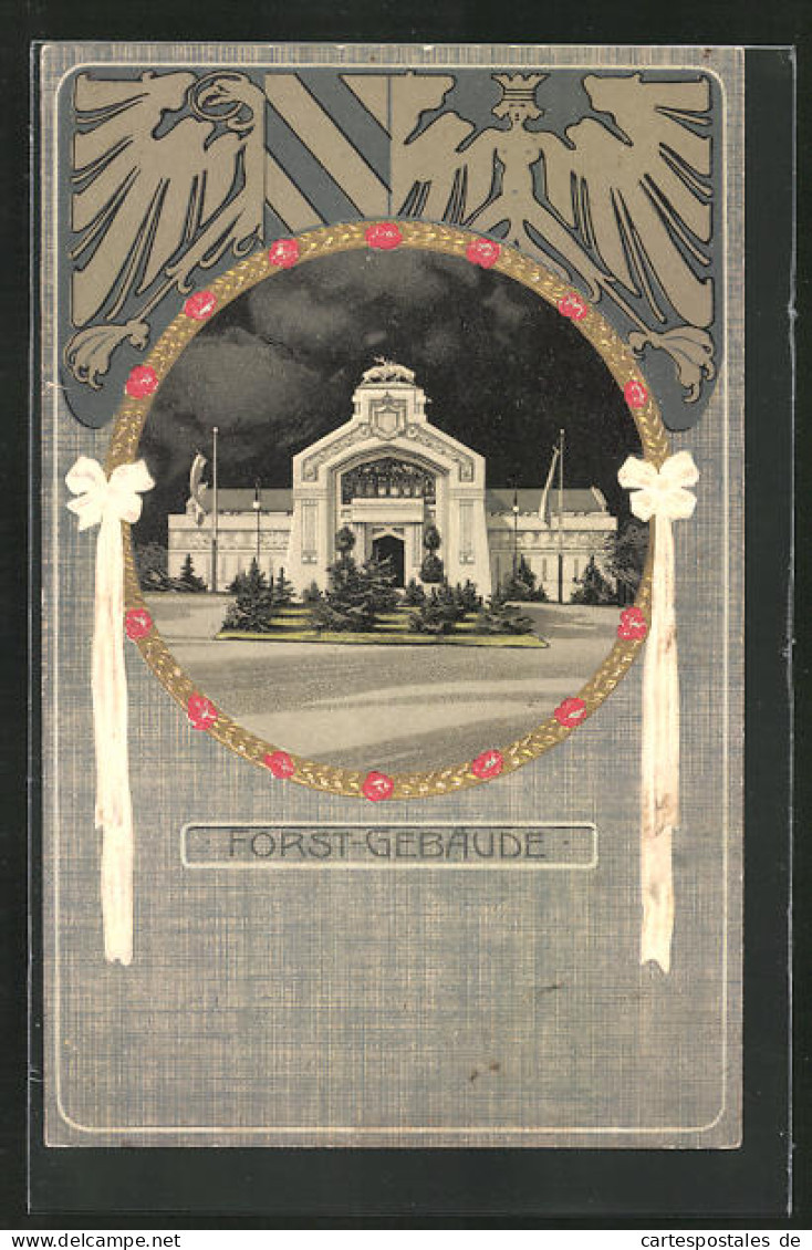 Präge-Künstler-AK Nürnberg, Bayer. Jubiläums-Landes-Ausstellung 1906, Forst-Gebäude Im Passepartoutrahmen  - Expositions