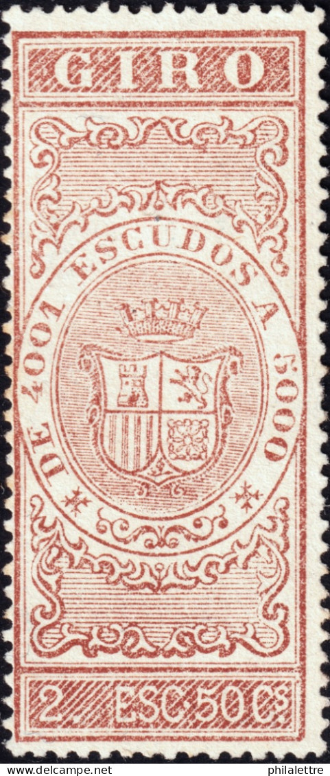 ESPAGNE / ESPAÑA - COLONIAS (Cuba) 1868 Sellos Para GIRO Fulcher 659 2,50Esc Castaño - Sin Gomar - Cuba (1874-1898)