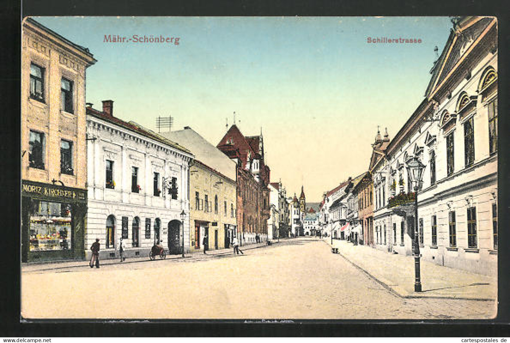 AK Mährisch-Schönberg, Schillerstrasse Mit Geschäften  - Czech Republic