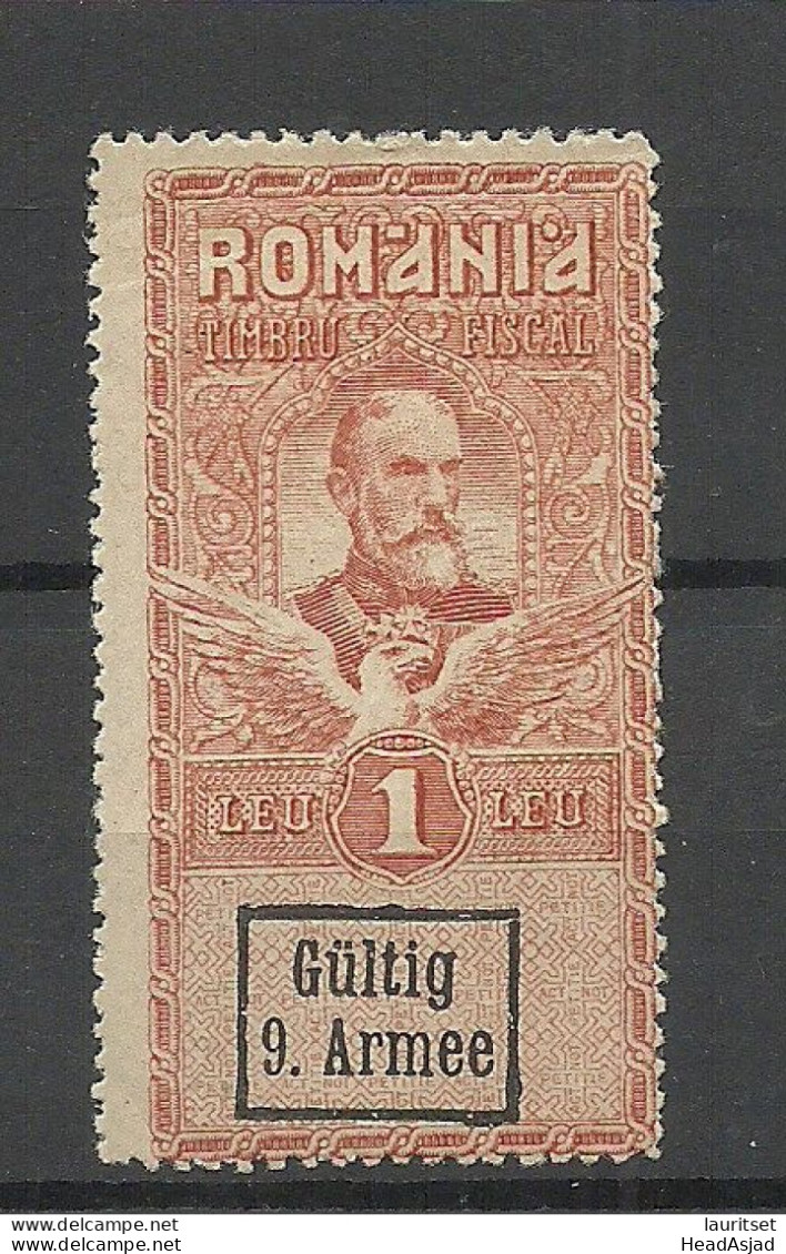 Germany Deutsche Militärverwaltung Romania Rumänien 1917 Fiscal Tax Fiskalmarke Gültig 9. Armee, 1 Leu * - Occupazione 1914 – 18