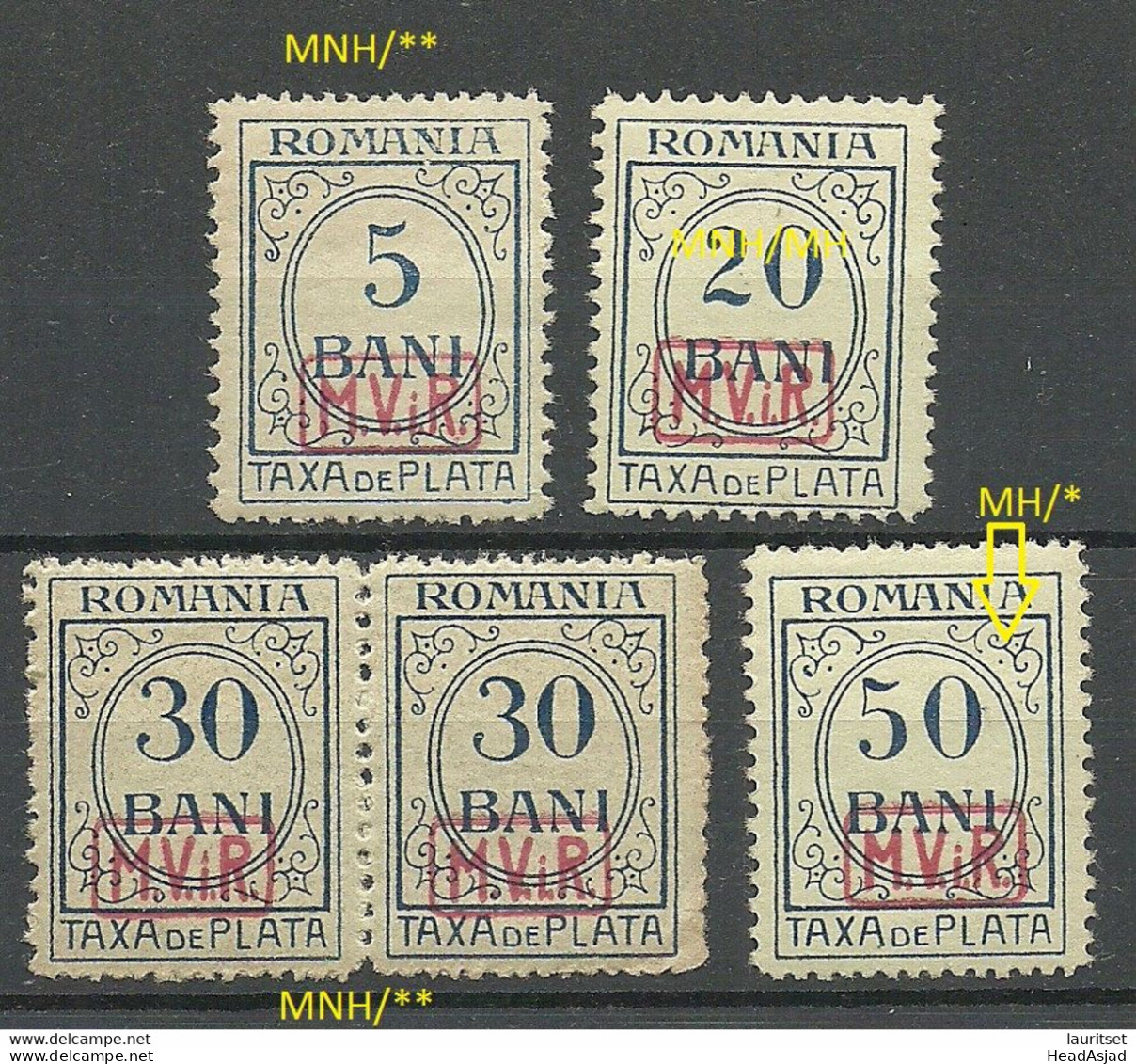 German Occupation Deutsche Militärverwaltung In Romania Rumänien 1918 Portomarken Michel 1 & 3 - 5 MNH/MH - Besetzungen 1914-18