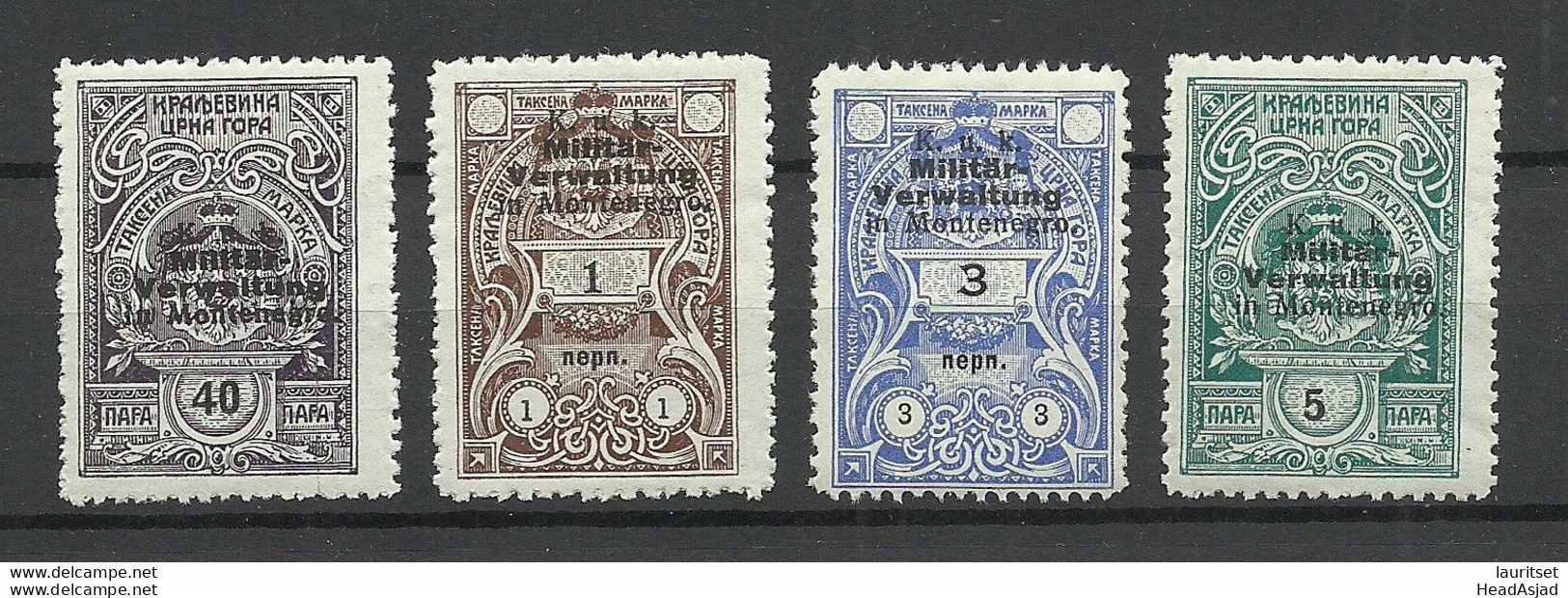 Austria Österreich 1917/18 K.u.k. Militärverwaltung In MONTENEGRO Revenue Tax Gebührenmarken Steuermarken Taxe * - Fiscaux