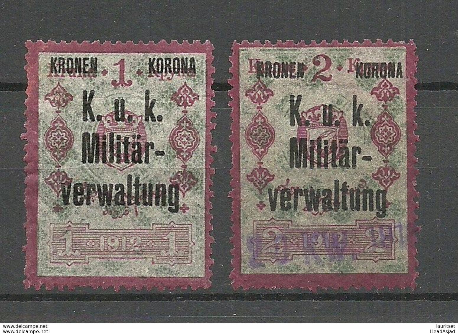 Österreich AUSTRIA K. U K. 1912 Militärverwaltung Revenue Tax Steuermarken  O - Fiscaux