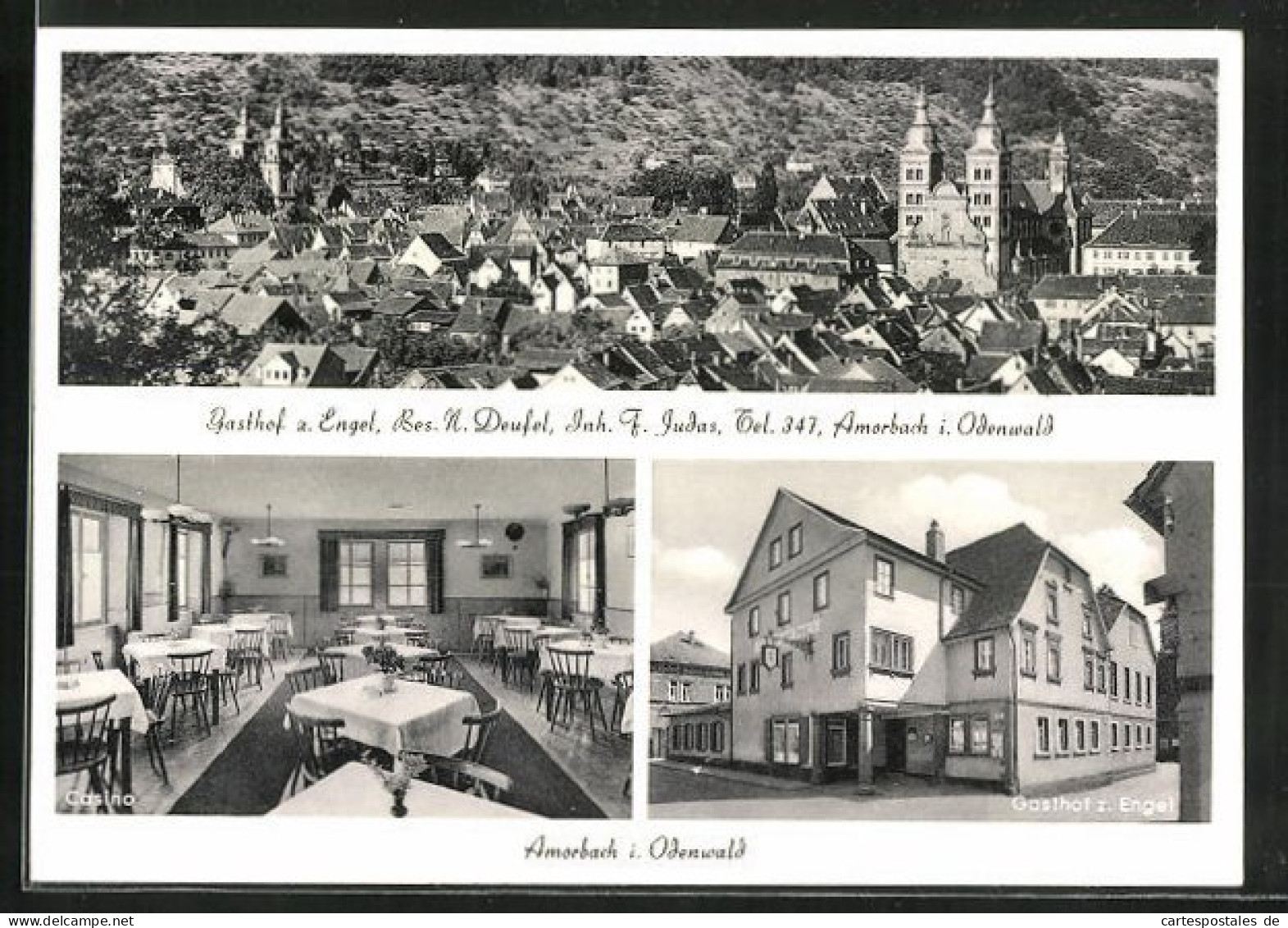 AK Amorbach /Odenwald, Gasthof Z. Engel, Totalansicht Mit Kirche  - Amorbach
