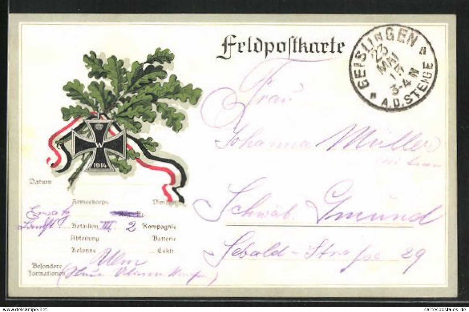 AK Eisernes Kreuz 1914 Mit Eichenlaub  - Weltkrieg 1914-18