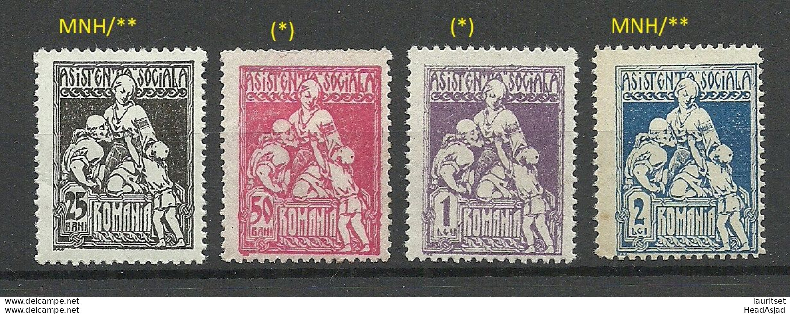 ROMANIA ROMANA 1921 Asistenta Sociala Charity Charite Wohlfahrt Krankenpflege Tax Steuermarken, 4 Stamps, Unused MNH/(*) - Unused Stamps