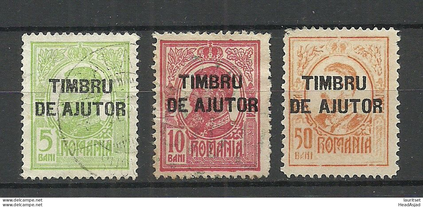 ROMANIA Rumänien 1915 Timbru De Ajutor Tax Taxe Gebührenmarken Fiscaux, 3 Stamps, Used - Revenue Stamps