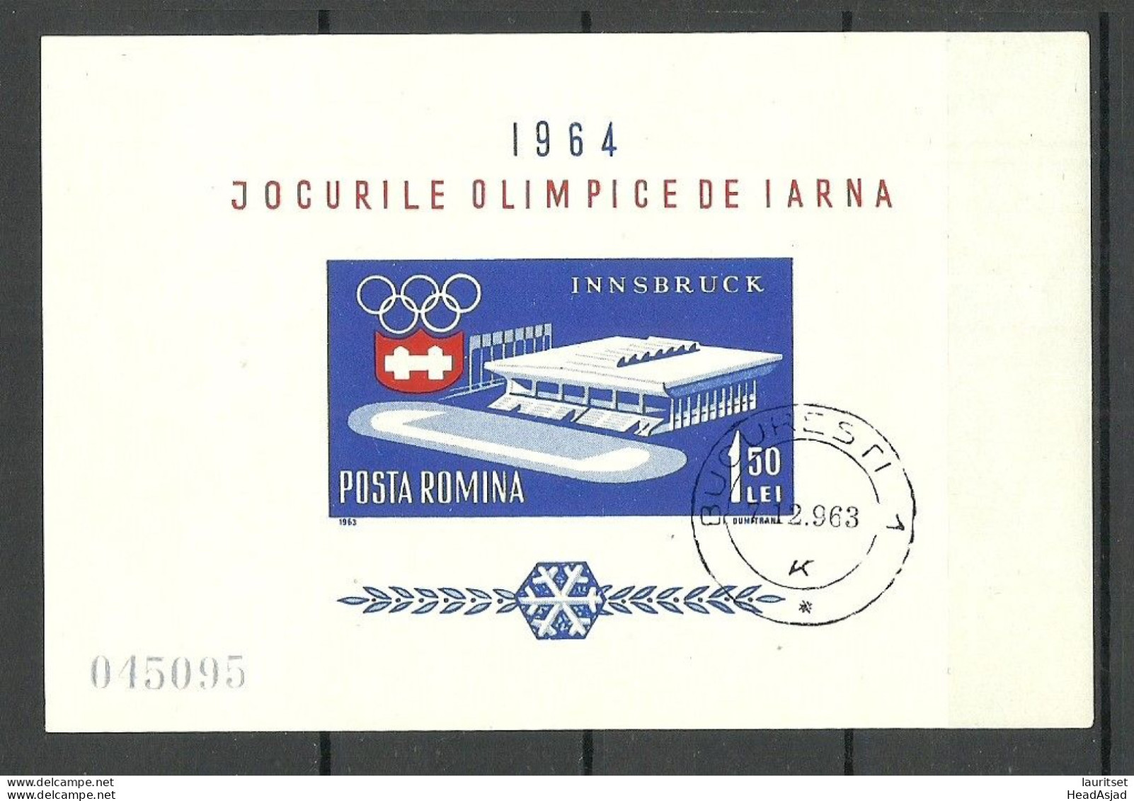 ROMANIA Rumänien 1964 Michel Block 55 O Olympische Spiele Olympic Games Innsbruck Österreich - Winter 1964: Innsbruck