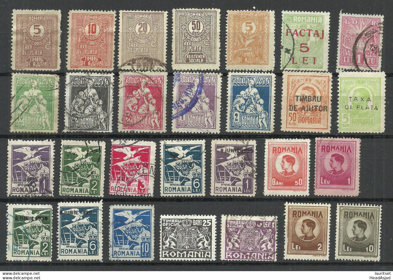 ROMANIA Rumänien Bis 1946 Lot Dienstmarken Zwangzuschlagsmarken Steuermarken, Mint & Used - Fiscale Zegels