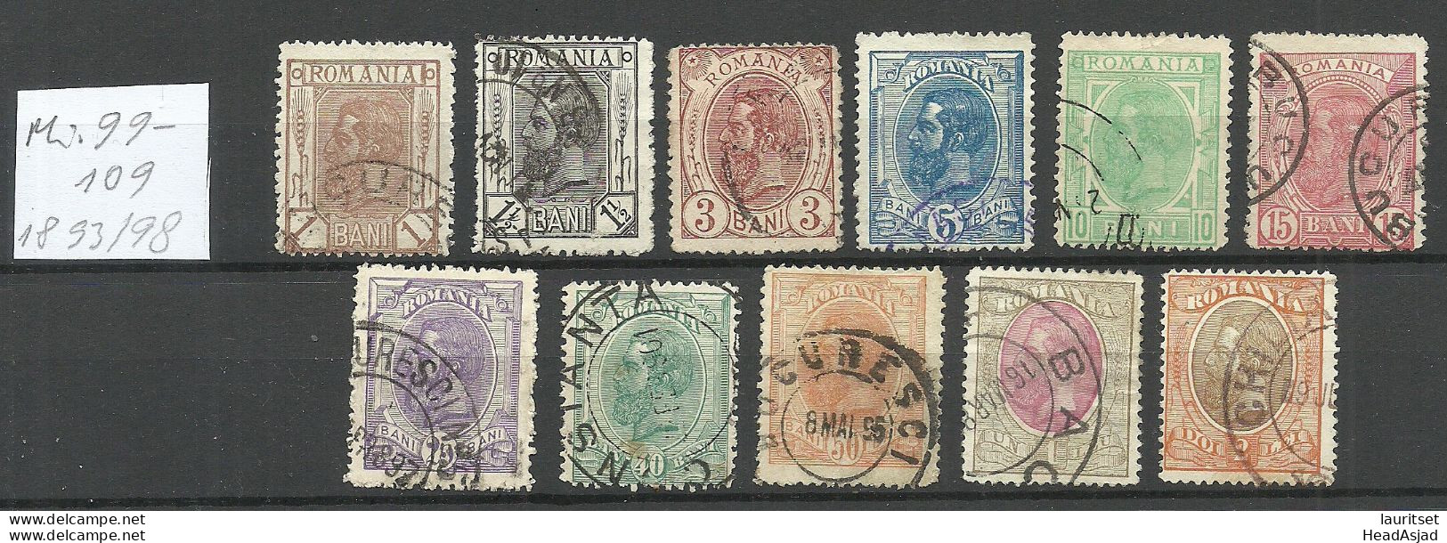 ROMANIA Rumänien 1893 - 1898 Michel 99 - 109 O King Karl I König - Used Stamps