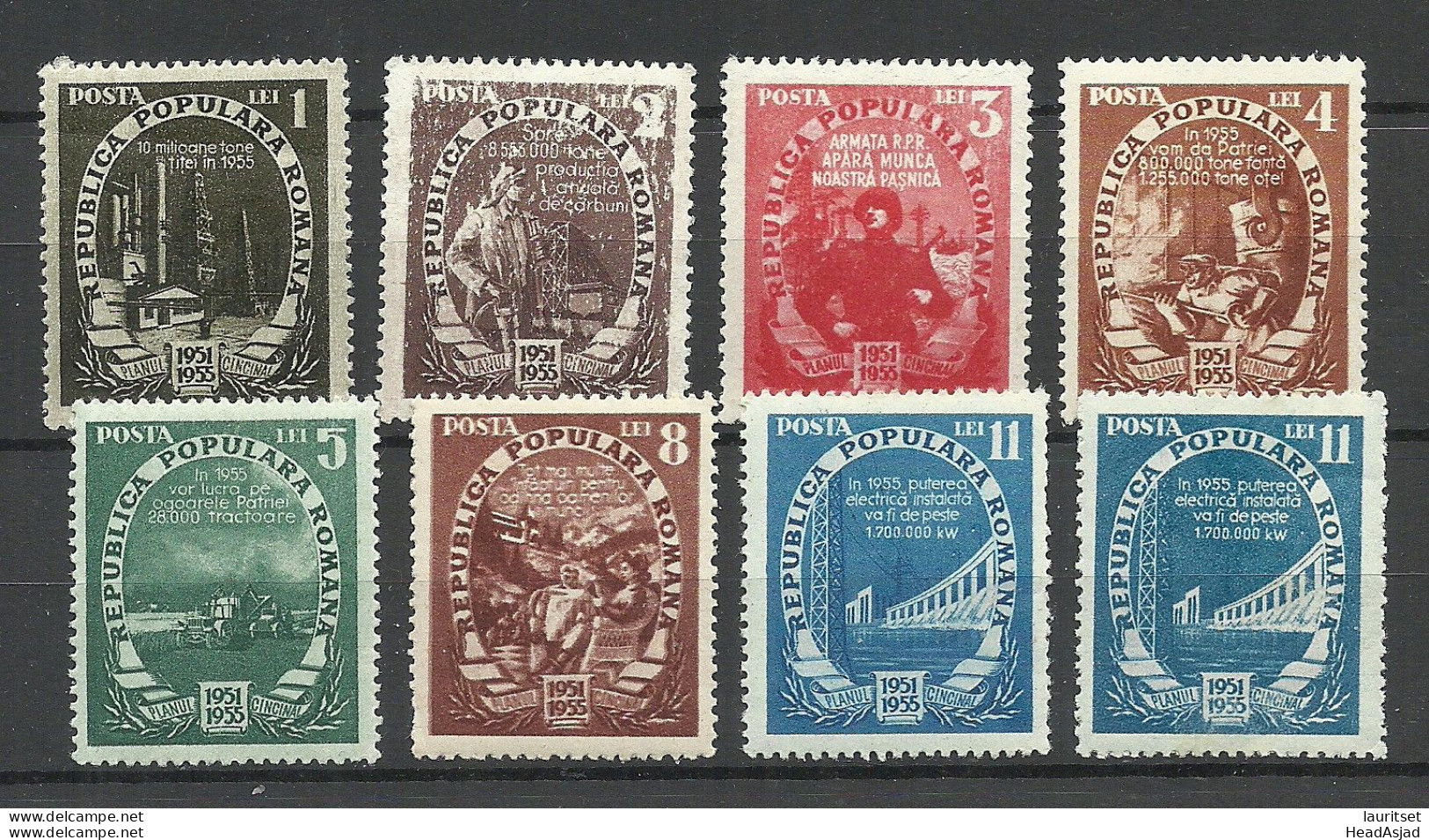 ROMANIA Rumänien 1951/1952 = 8 Values From Set Michel 1276 - 1284 * - Unused Stamps