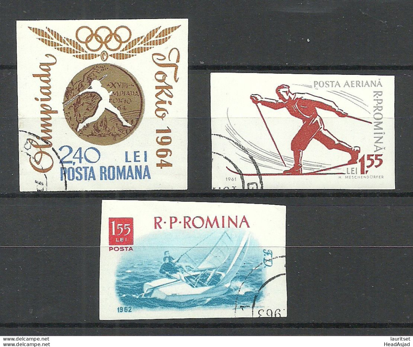 ROMANIA 1961-1964 - 3 Imperforated Stamps Michel 1971 & 2062 & 2360 O Sport Olympic Games - Autres & Non Classés