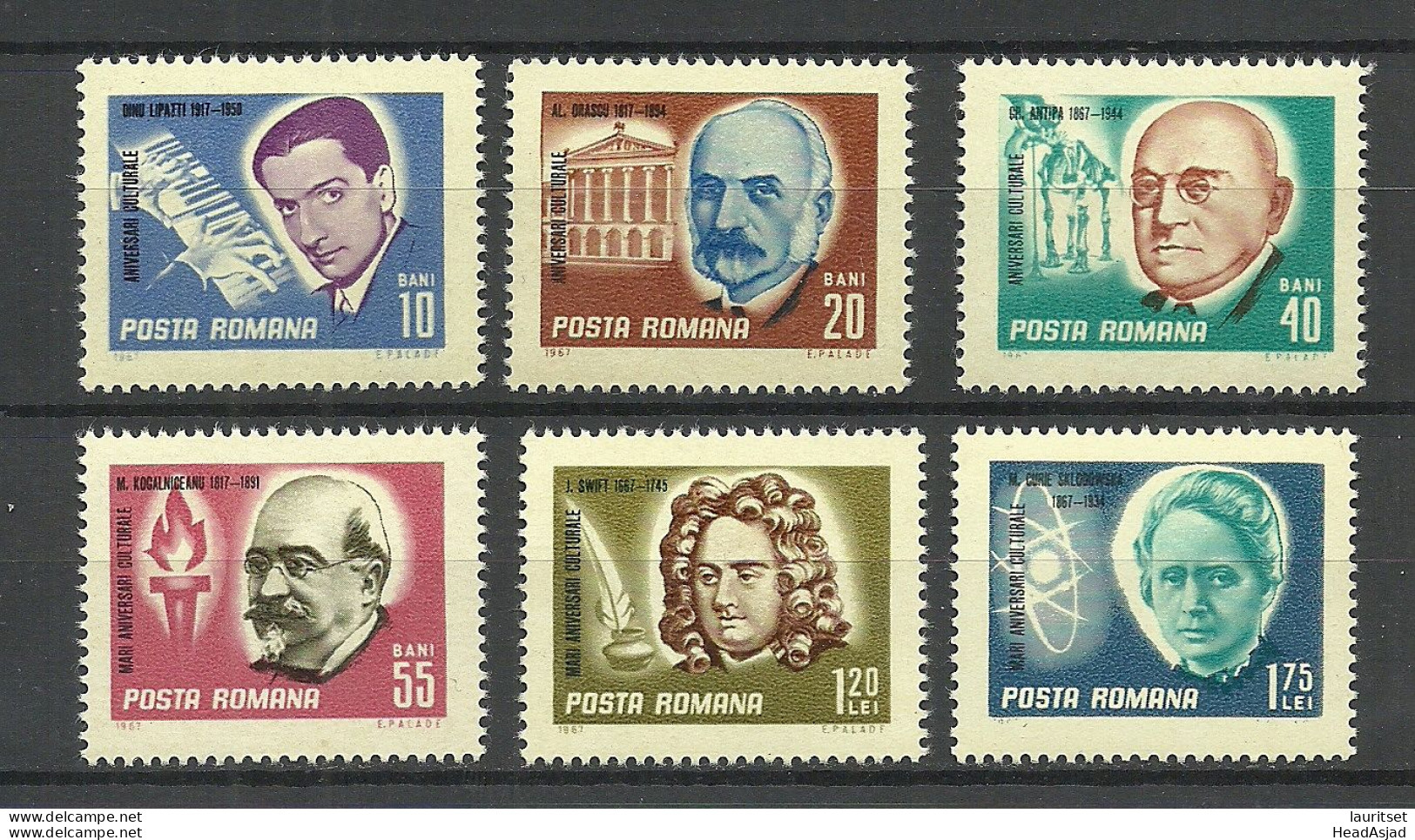 ROMANIA Rumänien 1968 Michel 2607 - 2612 MNH Marie Curie Etc. Famous Persons - Sonstige & Ohne Zuordnung