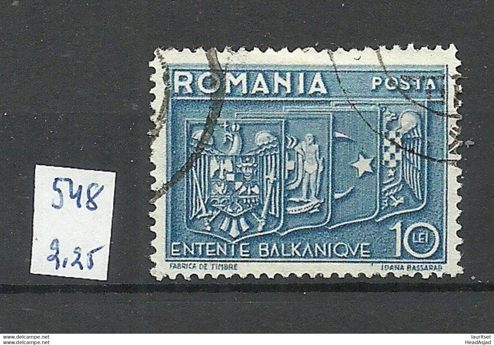 ROMANIA Rumänien 1938 Michel 548 O Balkanentente - Oblitérés