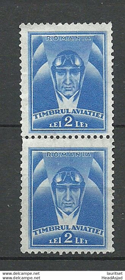 ROMANIA Rumänien 1932 Zwangzuschlagsmarke F. D. Flugfonds Aviation Michel 17 As Pair (*) Mint No Gum/ohne Gummi - Revenue Stamps