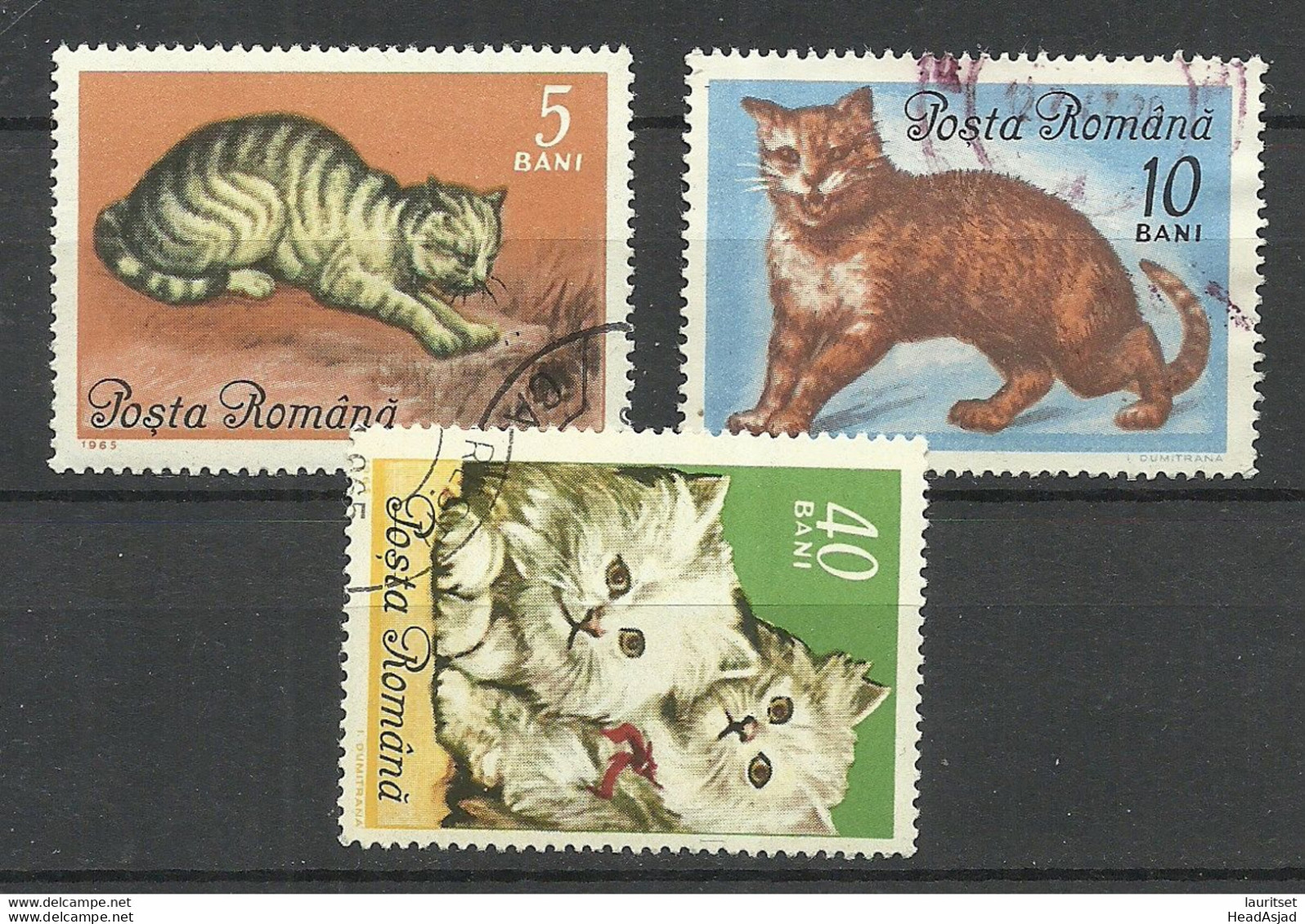 Romania 1965 Michel 2387 - 2389 Cats Katzen O - Chats Domestiques
