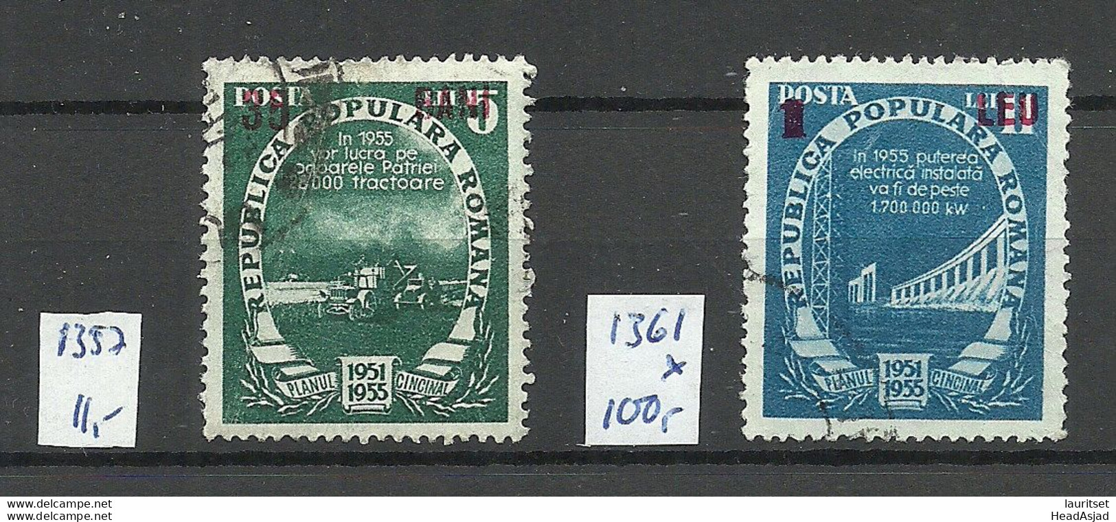 ROMANIA Rumänien 1951 Michel 1357 & 1361 O - Gebraucht