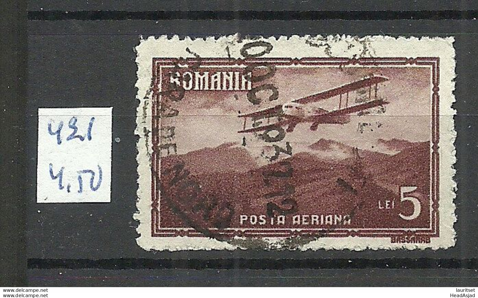 ROMANIA Rumänien 1931 Michel 421 O Air Plane Flugzeug - Airplanes