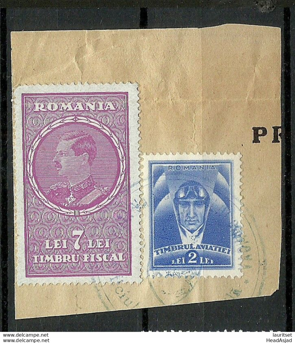 ROMANIA ROMANA Rumänien - 2 Old Revenue Tax Fiscal Stamps Timbru Fiscal  On Cout Out - Fiscaux