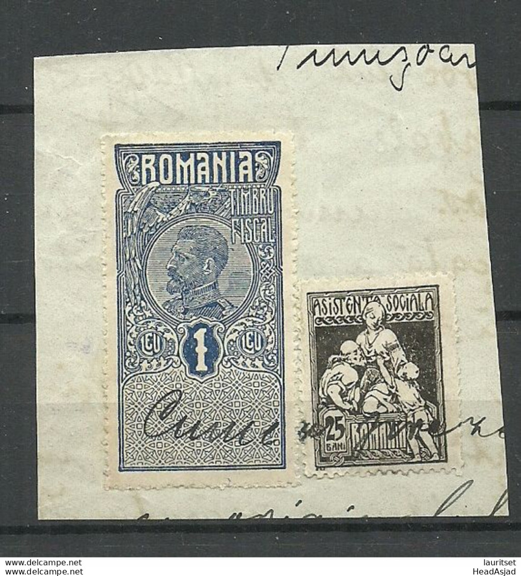 ROMANIA ROMANA Rumänien - 2 Old Revenue Tax Fiscal Stamps Timbru Fiscal  On Cout Out - Fiscale Zegels