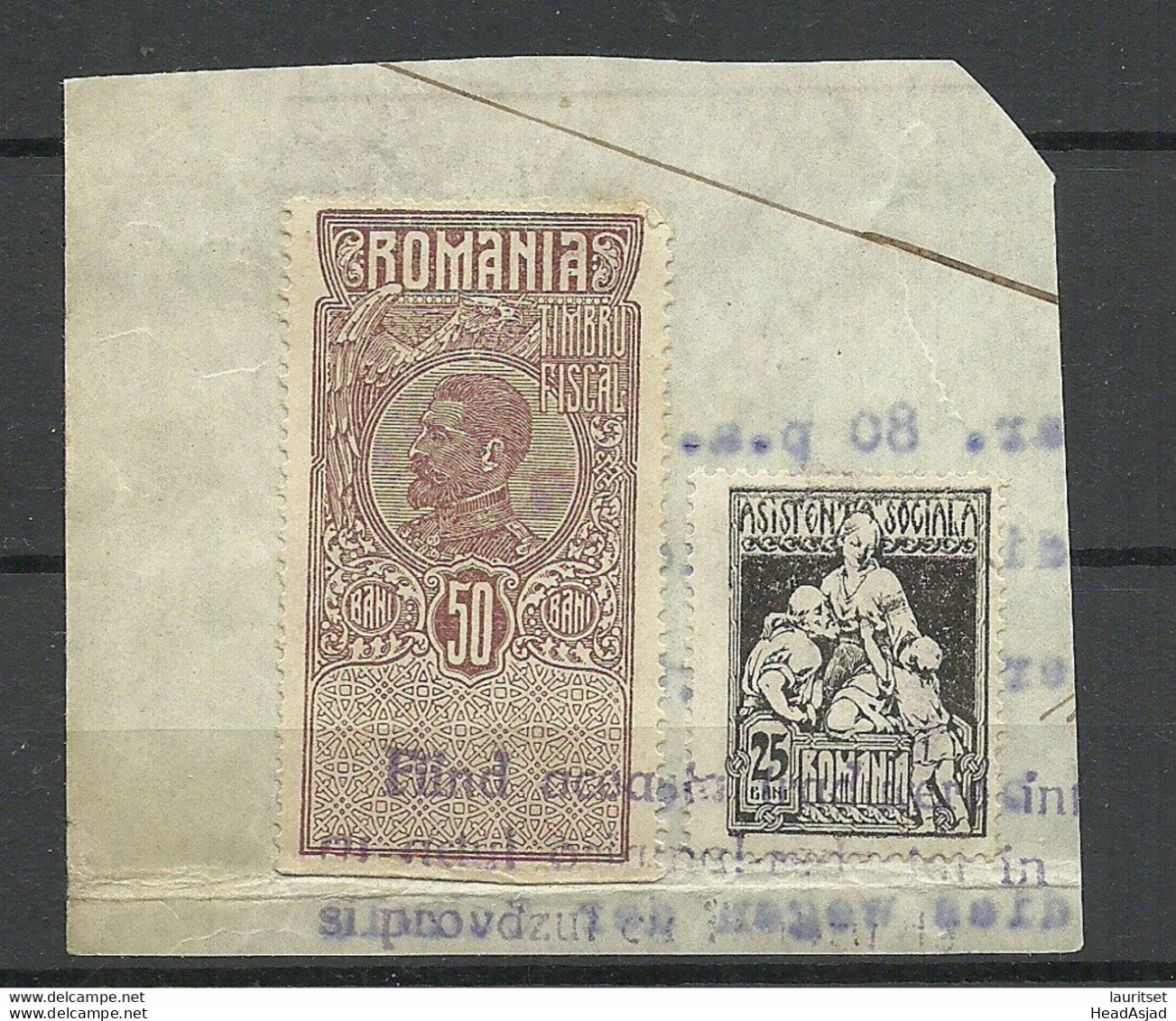 ROMANIA ROMANA Rumänien - 2 Old Revenue Tax Fiscal Stamps Timbru Fiscal  On Cout Out - Fiscale Zegels