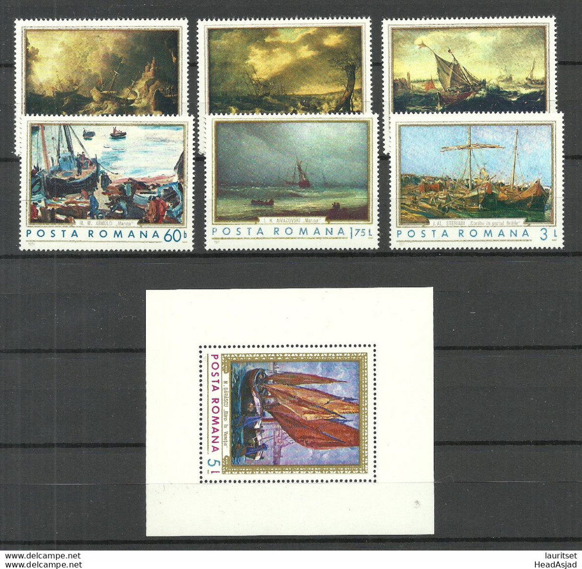 ROMANIA Rumänien 1971 Michel 2971 - 2976 + Block Mi 90 MNH Ships Schiffe Gemälde Art Kunst Sea Meer - Schiffe