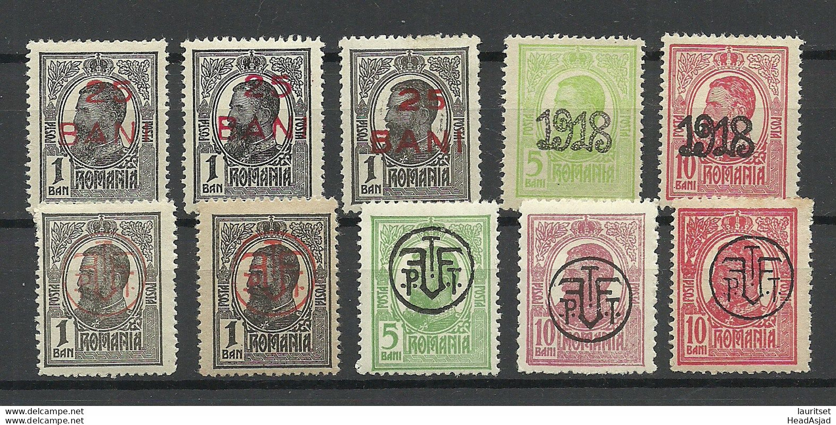 ROMANIA ROMANA 1918 Lot Stamps From Michel 237 - 239 * & 248 - 50 * Incl. Paper Types - Ungebraucht