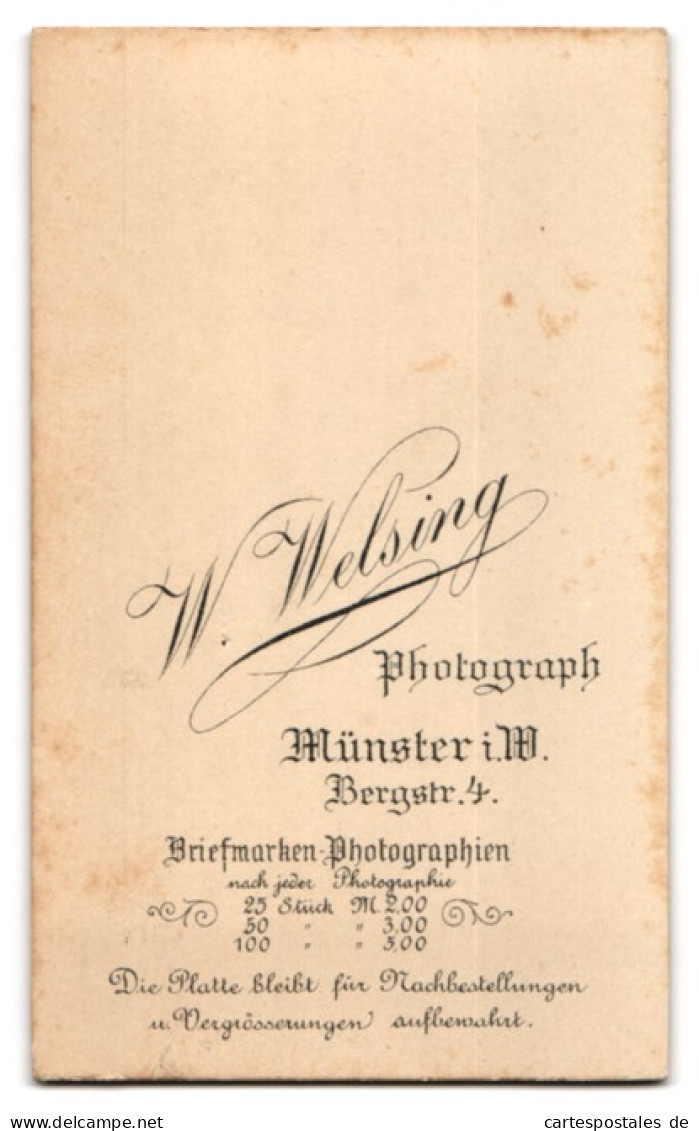 Fotografie W. Welsing, Münster I. W., Bergstr. 4, Portrait Soldat In Uniform  - Personnes Anonymes