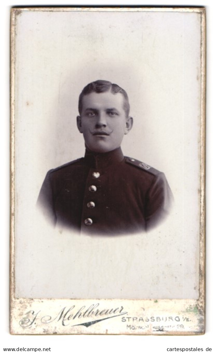 Photo J. Mehlbreuer, Strassburg I. E., Steinwallstr. 56, Portrait De Soldat En Uniforme 132 Avec Moustache  - Personnes Anonymes