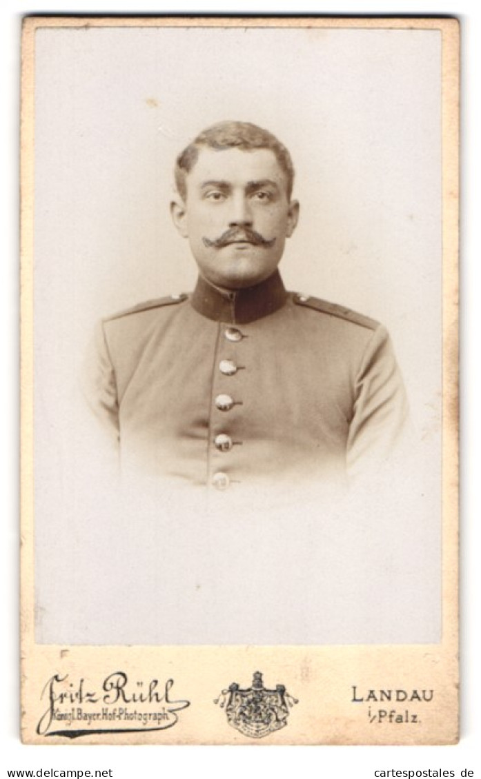 Fotografie Fritz Rühl, Landau I. Pfalz, Portrait Soldat In Uniform In Uniform Mit Moustache  - Anonymous Persons