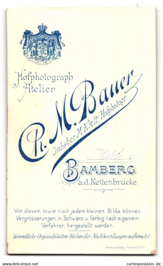 Fotografie Ch. M. Bauer, Bamberg, A. D. Kettenbrücke, Portrait Soldat In Uniform Rgt. 2 Mit Moustache  - Personnes Anonymes