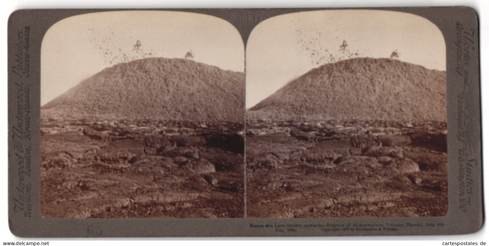 Stereo-Fotografie Underwood & Underwood, New York, Ansicht Hawaii, Mokuaweoweo Vulkanausbruch 1899  - Stereo-Photographie