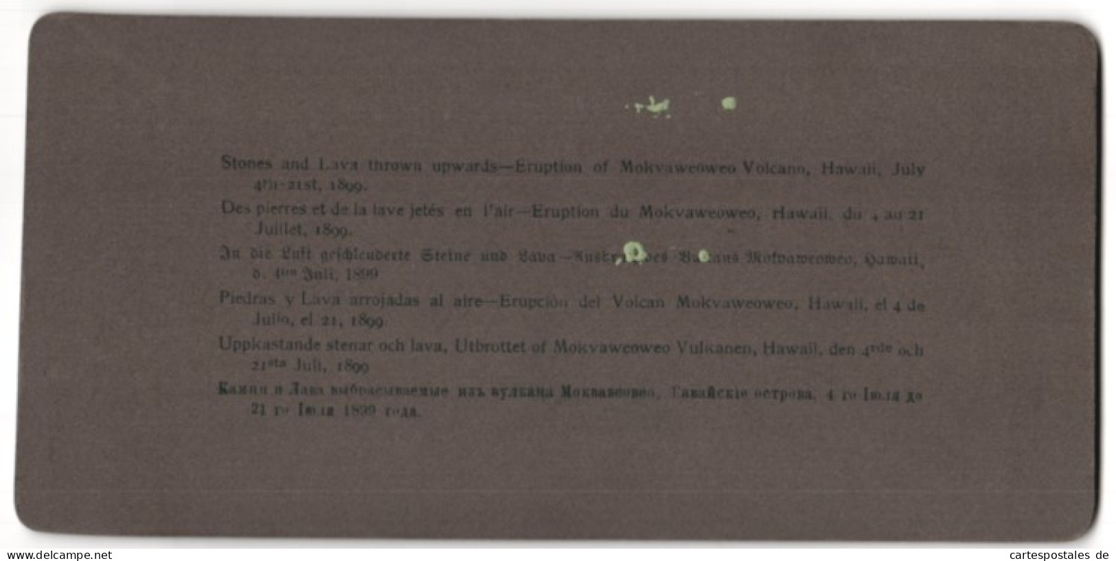 Stereo-Fotografie Underwood & Underwood, New York, Ansicht Hawaii, Mokuaweoweo Vulkanausbruch 1899  - Stereo-Photographie