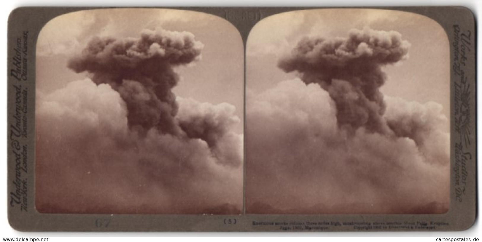 Stereo-Fotografie Underwood & Underwood, New York, Ansicht Martinique, Vulkanausbruch Des Montagne Pelee 1902  - Stereoscopic