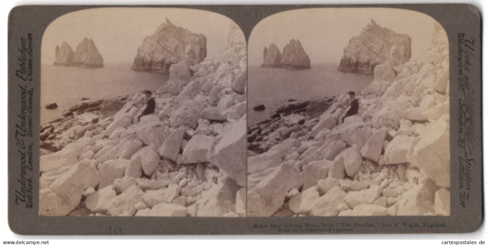 Stereo-Photo Underwood & Underwood, New York, Ansicht Isle Of Wight, Felsformation The Needles  - Stereo-Photographie