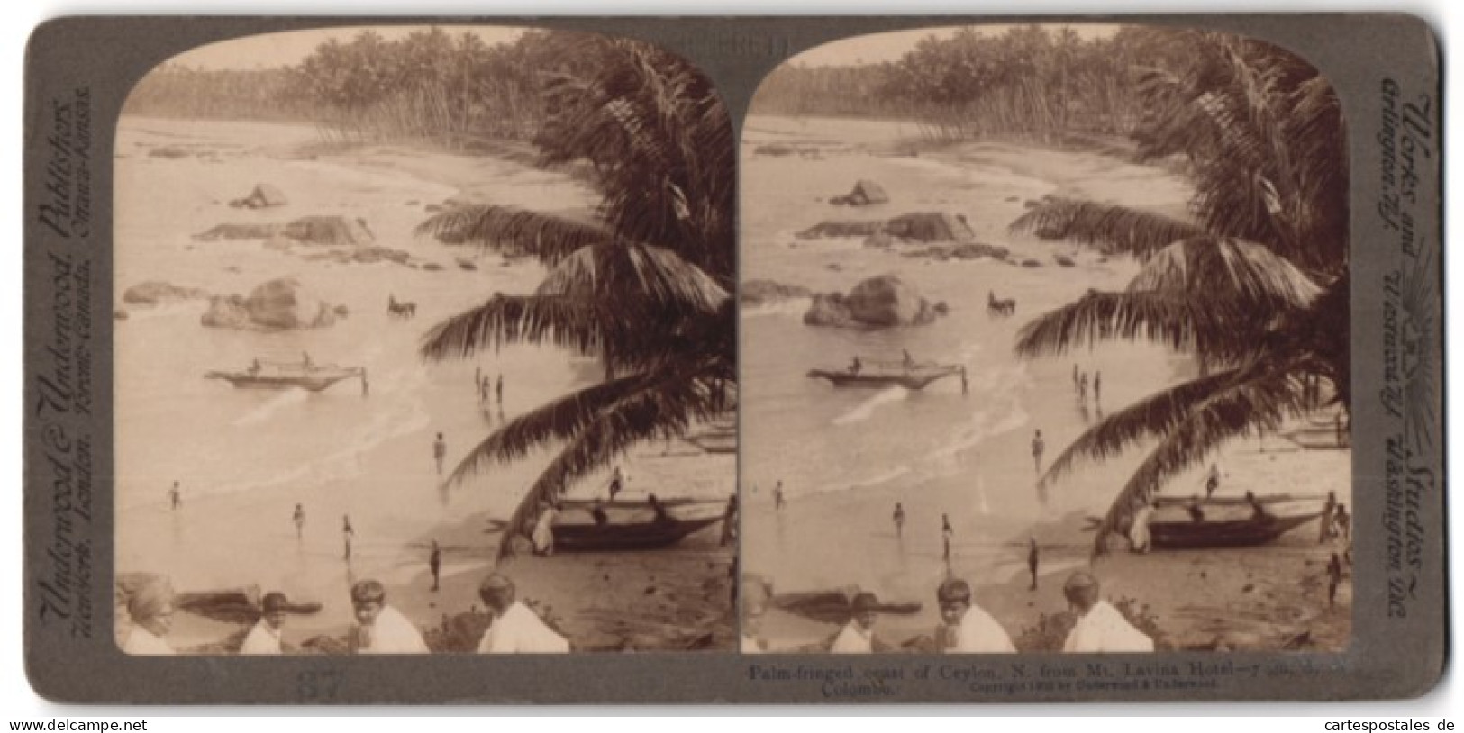 Stereo-Fotografie Underwood & Underwood, New York, Ansicht Colombo / Ceylon, Strand Am Mt. Lavina Hotel  - Stereo-Photographie