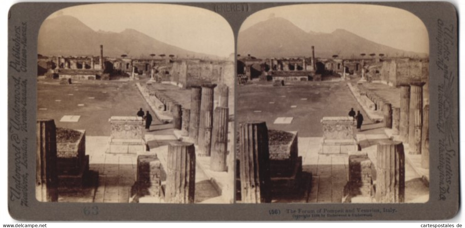 Stereo-Foto Underwood & Underwood, New York, Ansicht Pompeji, Forum Mit Vulkan Vesuv Im Hintergrund  - Stereoscoop