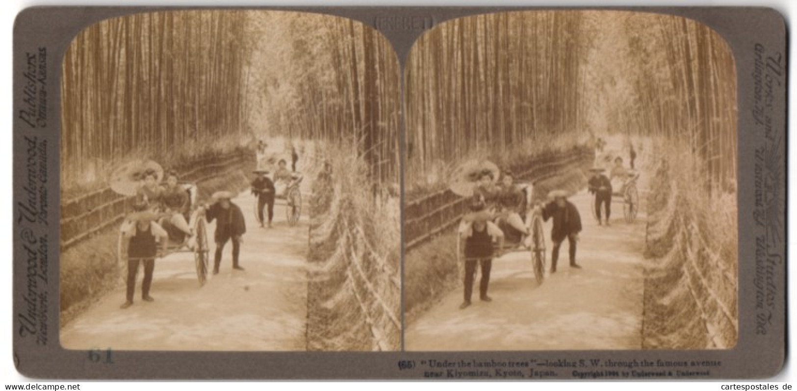 Stereo-Fotografie Underwood & Underwood, New York, Ansicht Kyoto, Rikscha's In Der Bambus-Avenue  - Stereoscoop